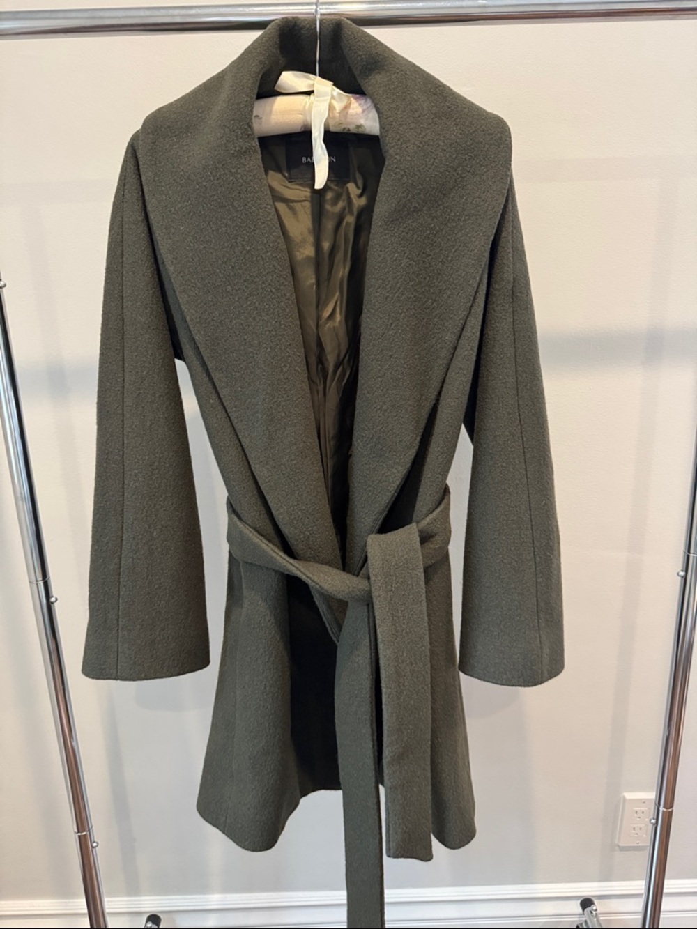 WORN ONCE Babaton Olive Shawl-Collar Wrap Pea Coat
